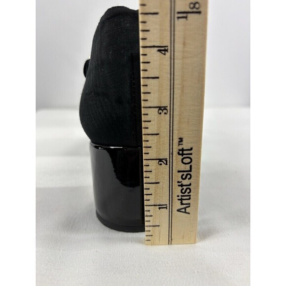 J Crew Millie Ankle Strap Heels Black Leather Moire 9 Block Heel - Picture 11 of 12